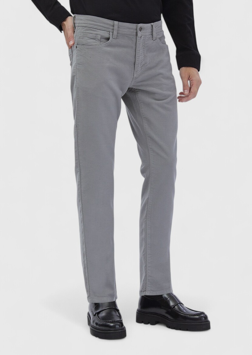 Grey Weaving Slim Fit Casual Cotton Blended Trousers - 3