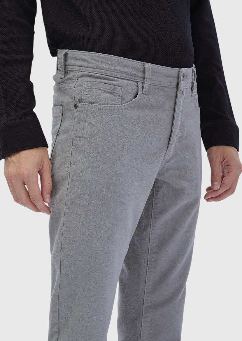 Grey Weaving Slim Fit Casual Cotton Blended Trousers - 4