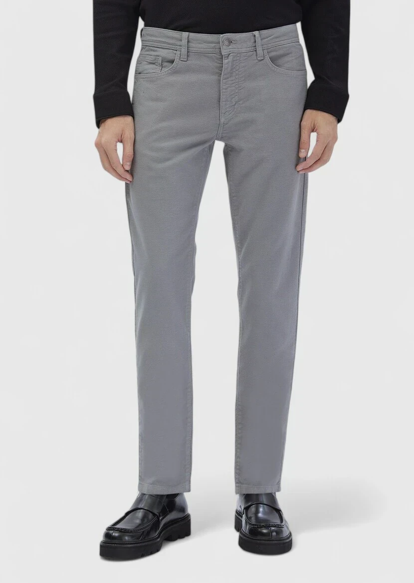 Grey Weaving Slim Fit Casual Cotton Blended Trousers 