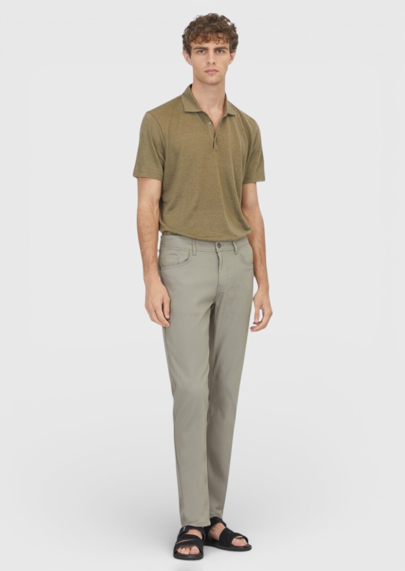 Grey Weaving Slim Fit Casual Cotton Blended Trousers - RAMSEY