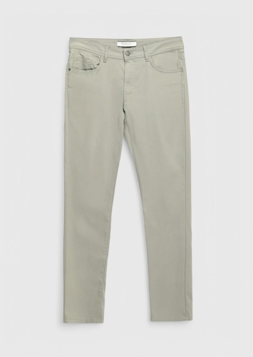 Grey Weaving Slim Fit Casual Cotton Blended Trousers - 6
