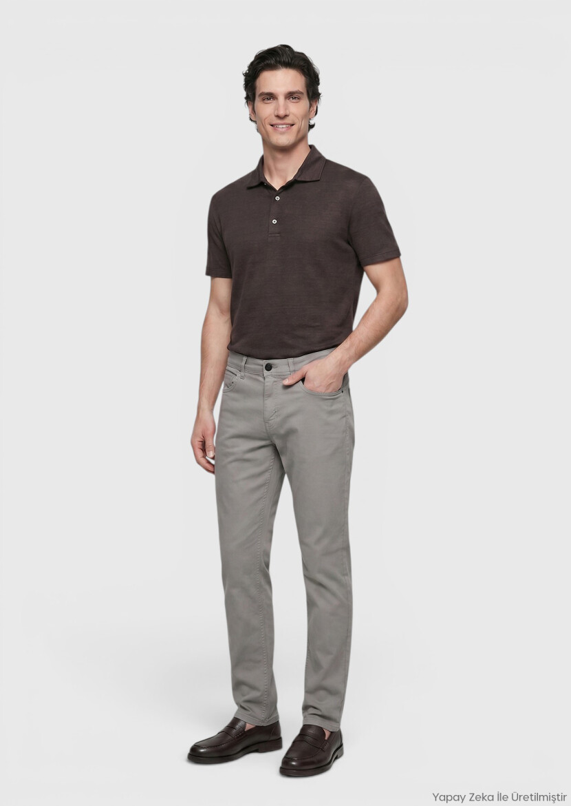 Grey Weaving Slim Fit Casual Cotton Blended Trousers - RAMSEY