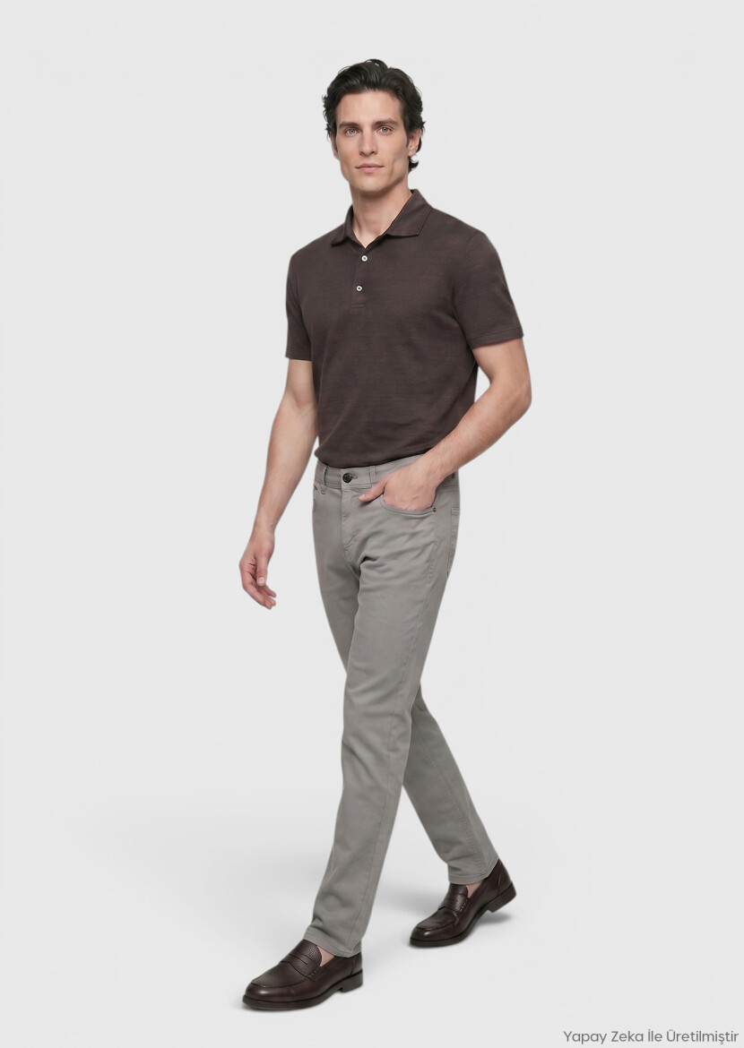 Grey Weaving Slim Fit Casual Cotton Blended Trousers - RAMSEY