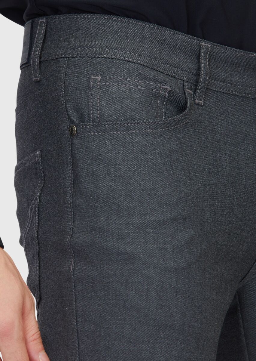 Grey Weaving Slim Fit Casual Trousers - 3