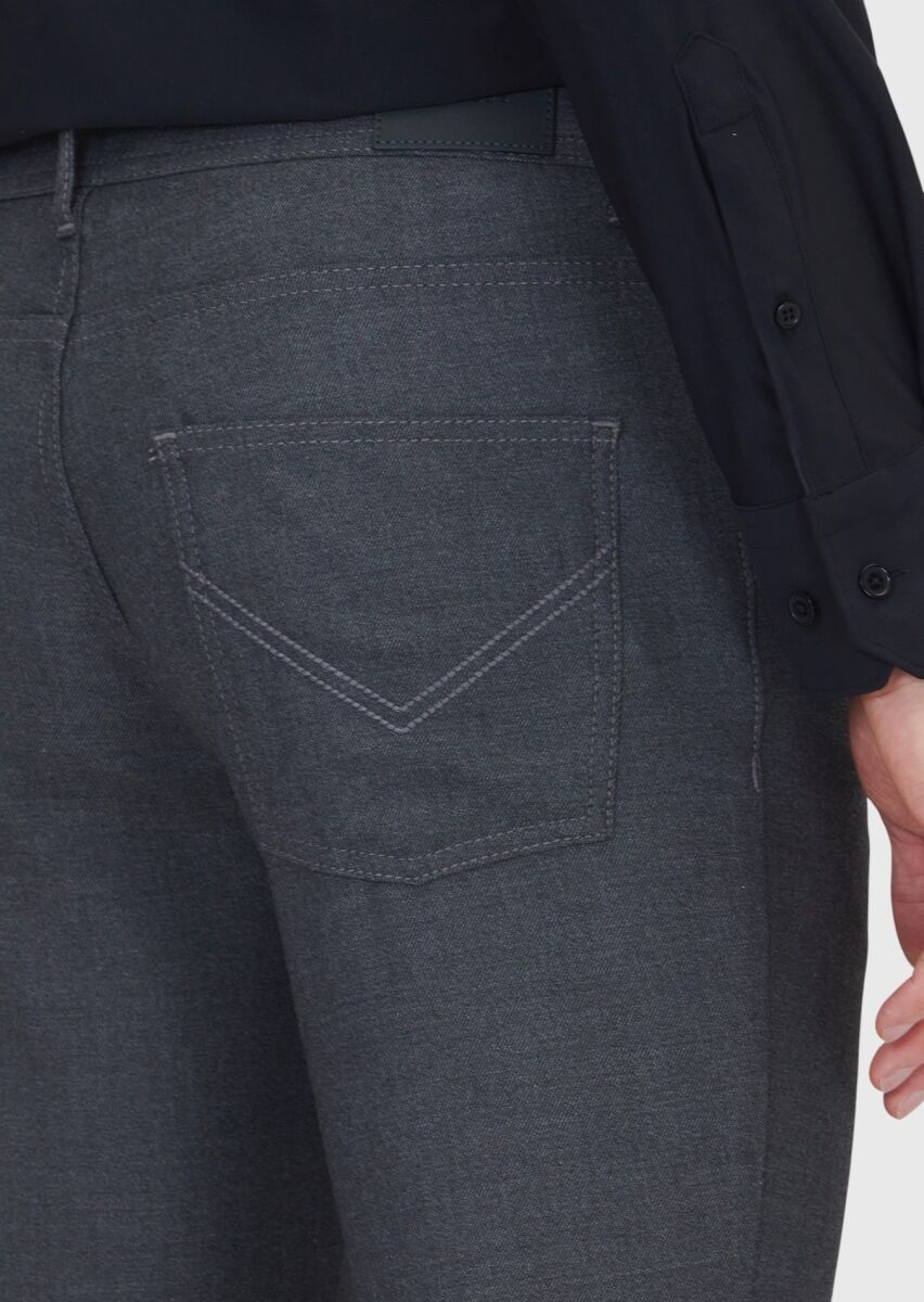 Grey Weaving Slim Fit Casual Trousers - 4