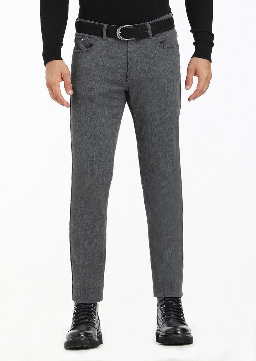 Grey Weaving Slim Fit Casual Trousers - 2