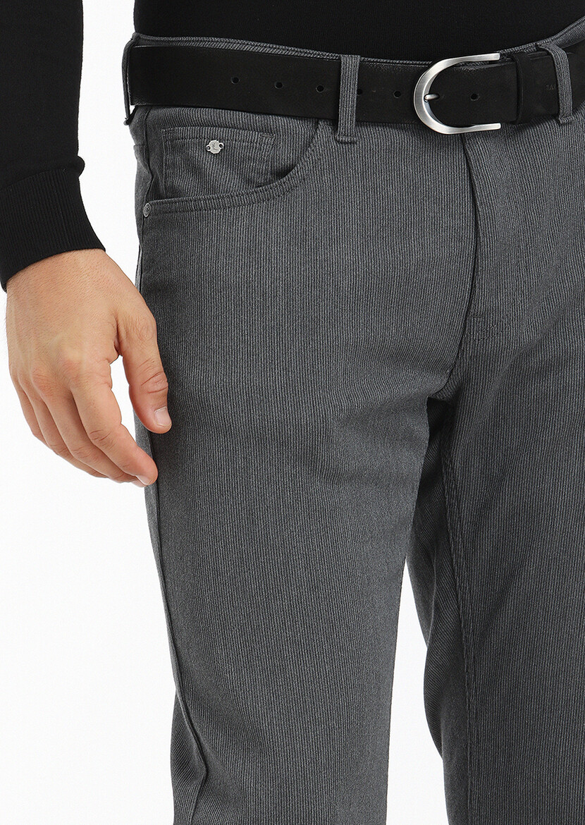 Grey Weaving Slim Fit Casual Trousers - 3