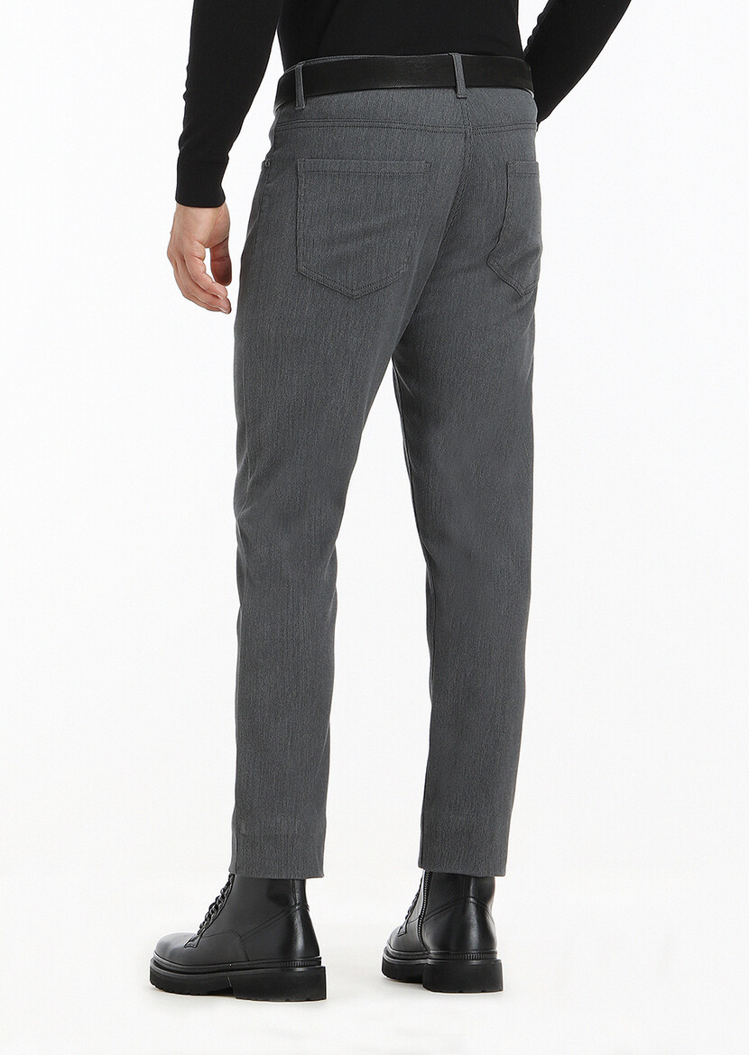 Grey Weaving Slim Fit Casual Trousers - 4