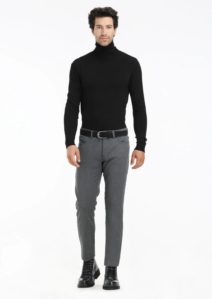 Grey Weaving Slim Fit Casual Trousers - 1