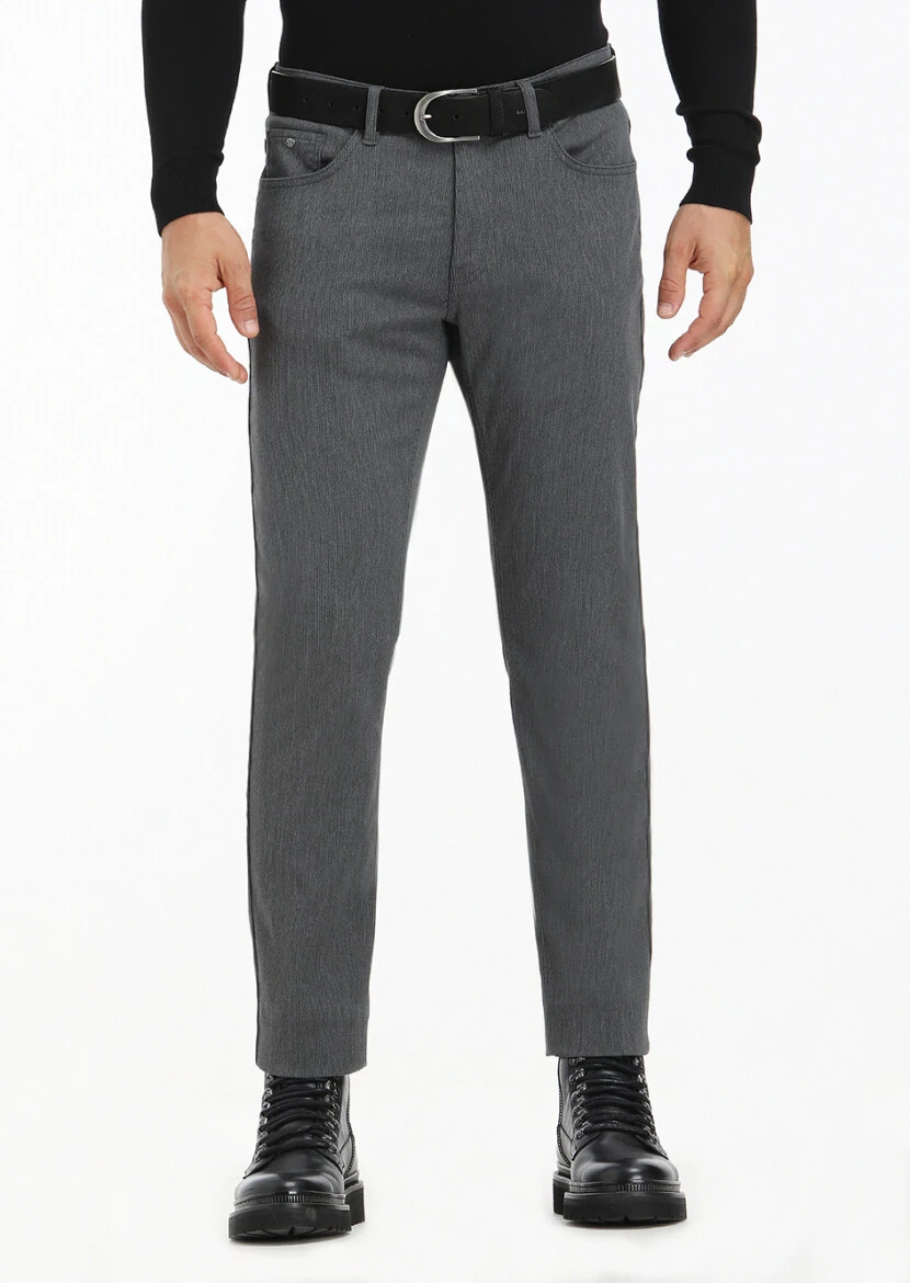 Grey Weaving Slim Fit Casual Trousers 