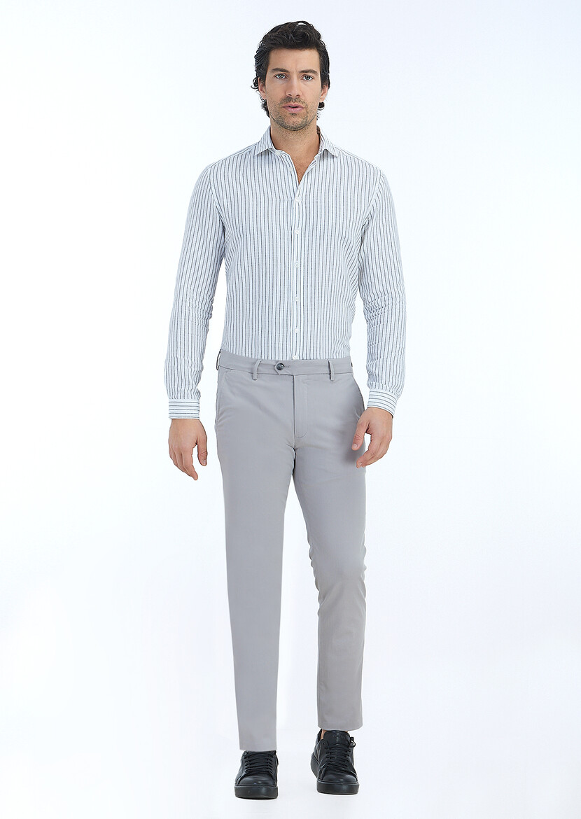 Grey Weaving Slim Fit Casual Trousers 