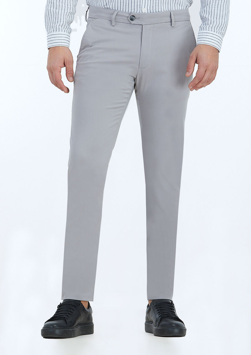 Grey Weaving Slim Fit Casual Trousers - 2