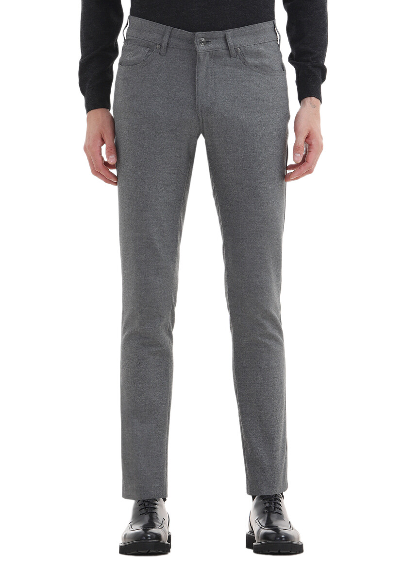 Grey Weaving Slim Fit Casual Trousers - 2