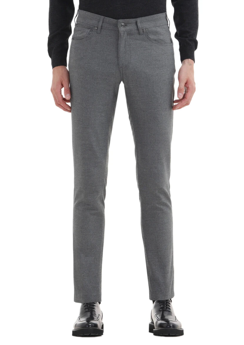 Grey Weaving Slim Fit Casual Trousers 