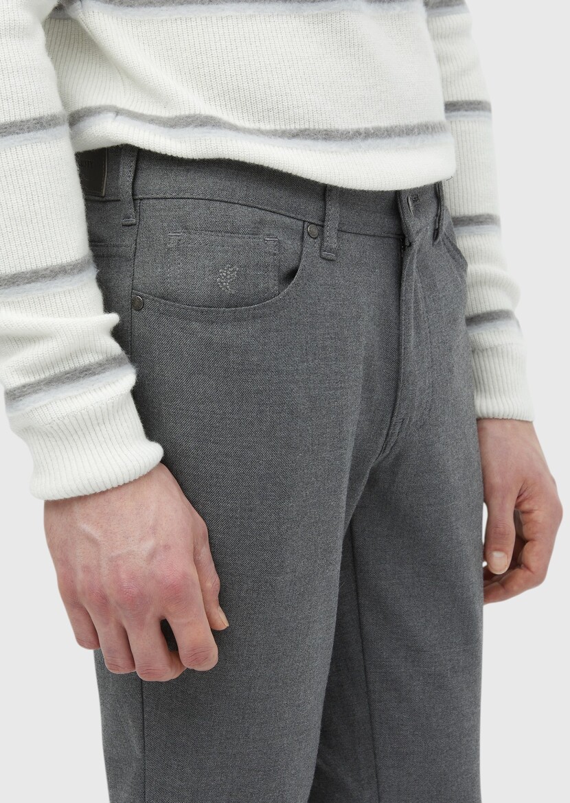 Grey Weaving Slim Fit Casual Trousers - 4