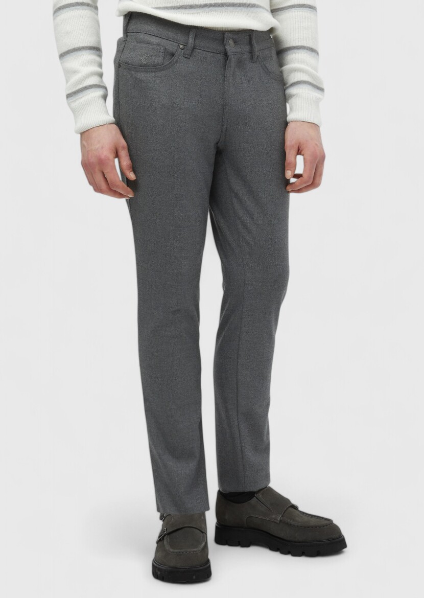 Grey Weaving Slim Fit Casual Trousers 