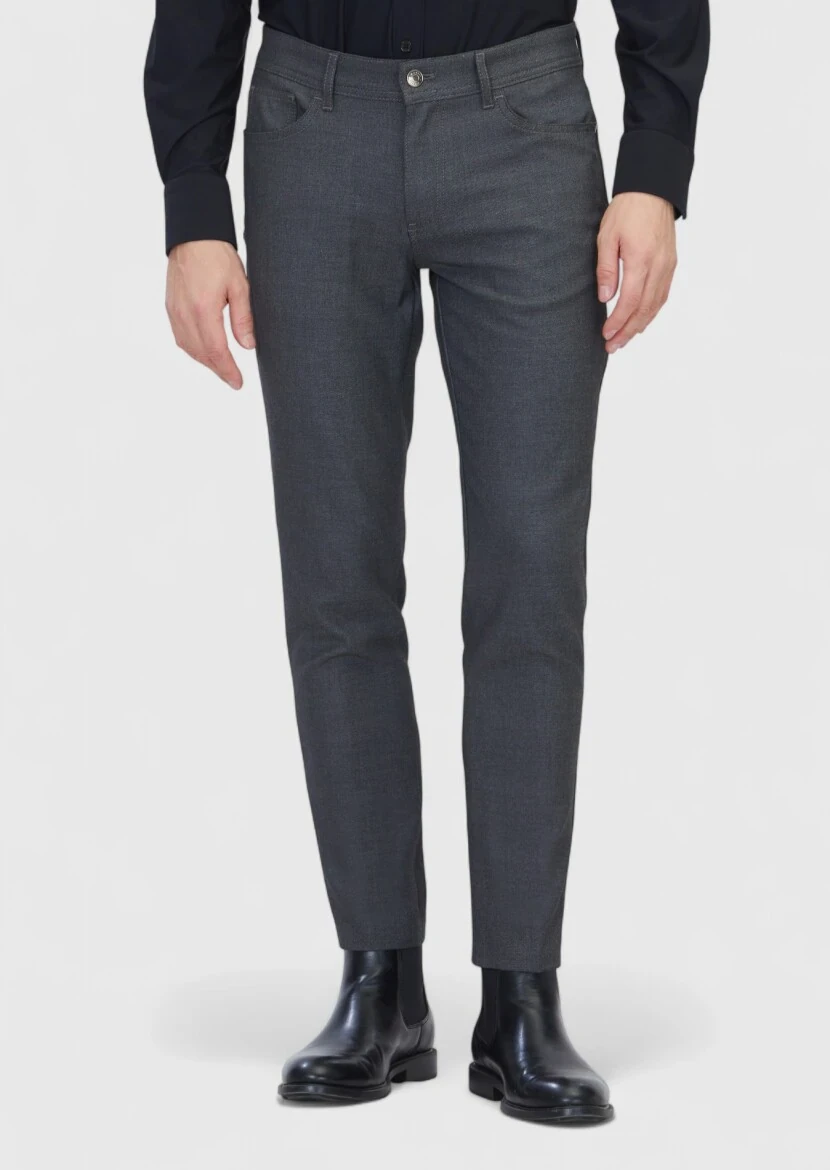 Grey Weaving Slim Fit Casual Trousers - RAMSEY