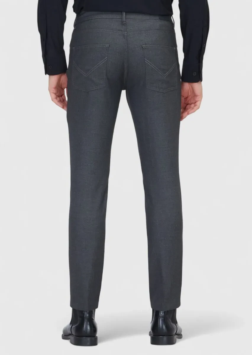 Grey Weaving Slim Fit Casual Trousers - 5