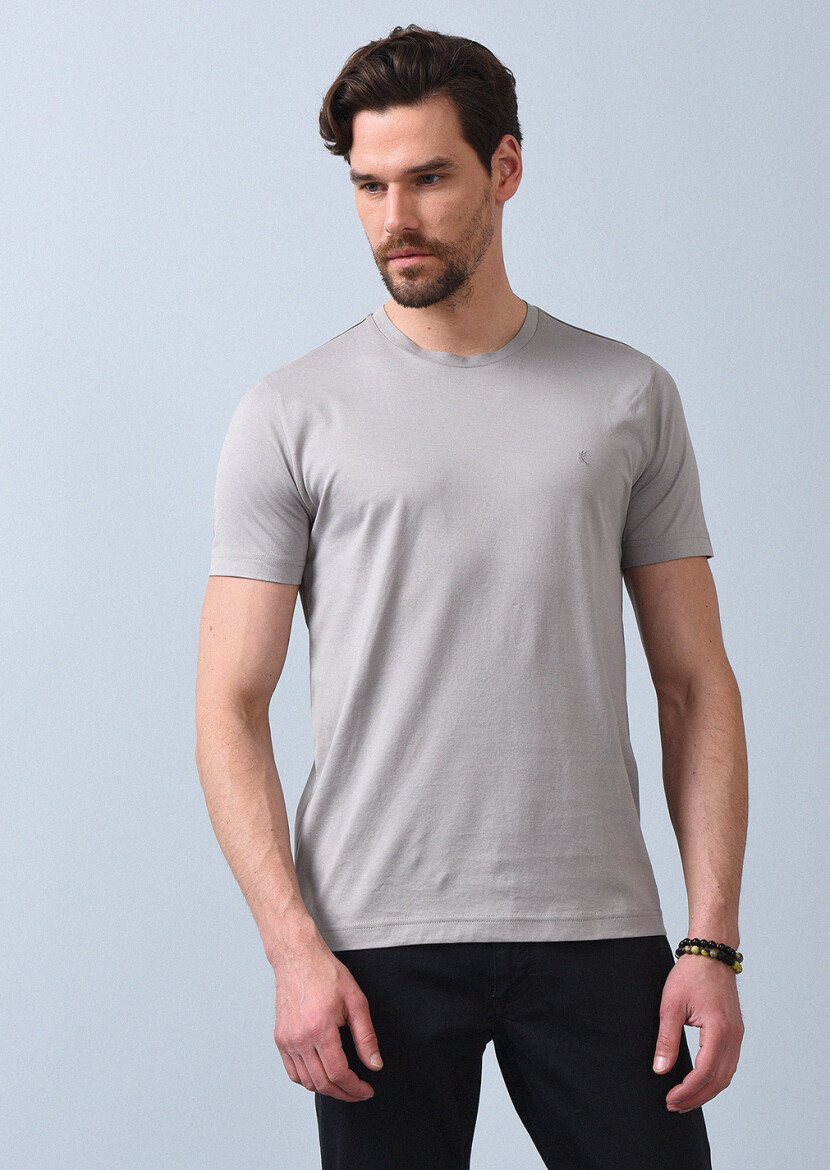 Gri %100 Pamuk T-Shirt 