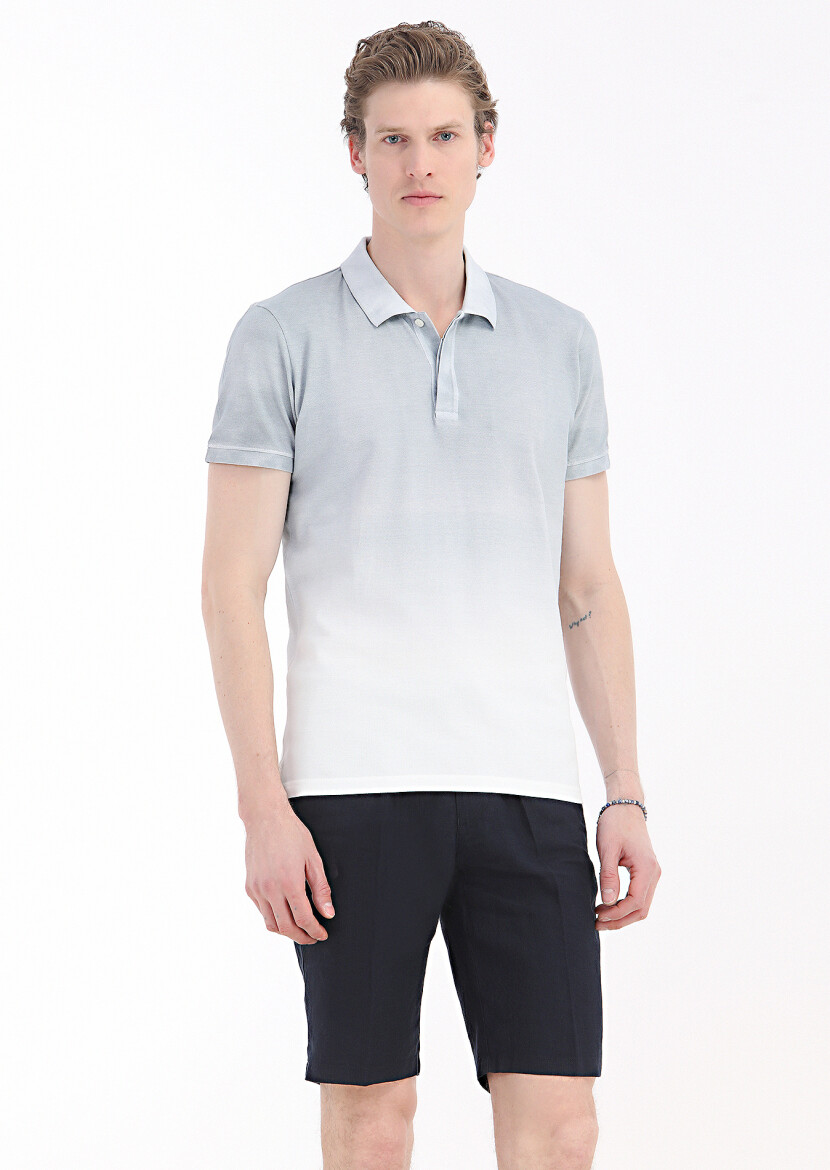 Gri Baskılı Polo Yaka %100 Pamuk T-Shirt - 2