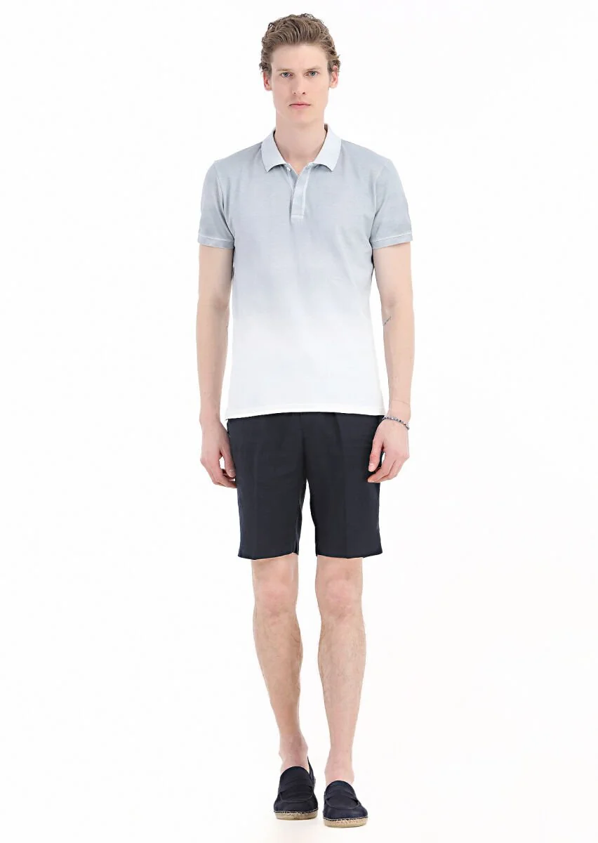Gri Baskılı Polo Yaka %100 Pamuk T-Shirt - 1