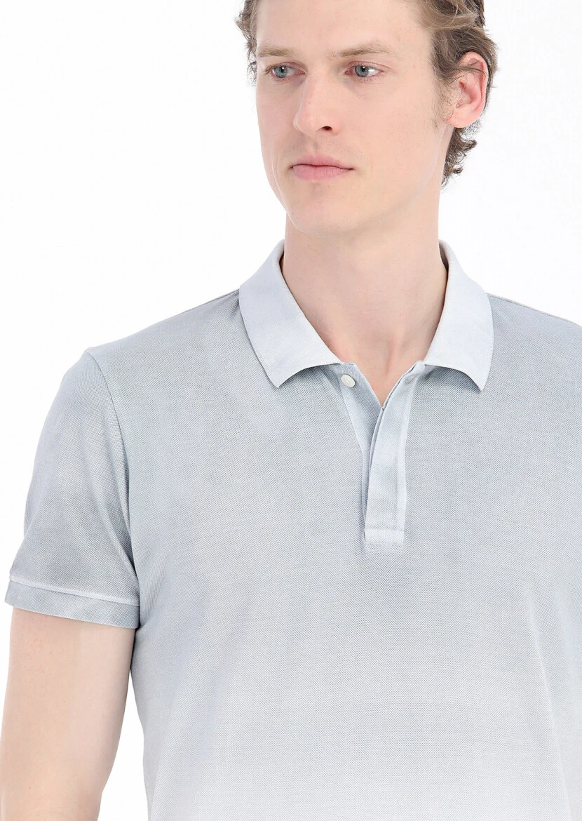 Gri Baskılı Polo Yaka %100 Pamuk T-Shirt - 4