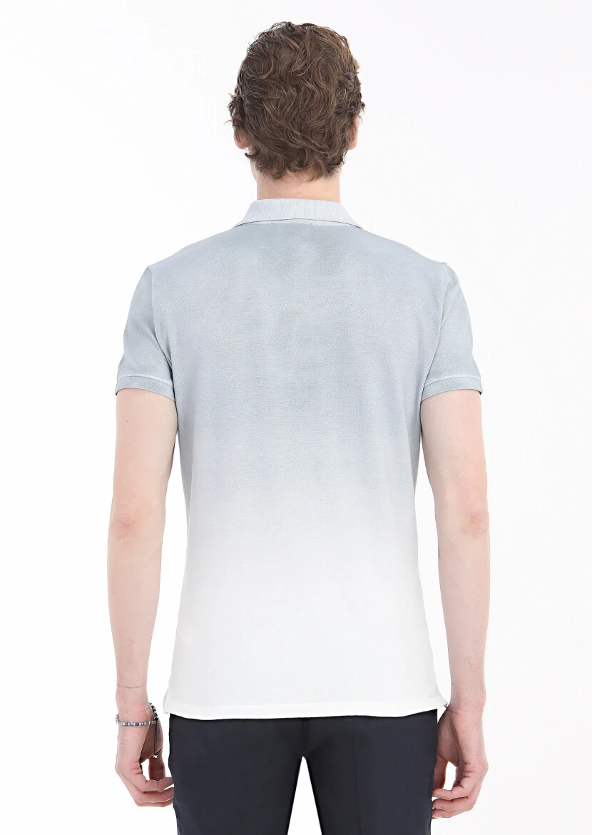 Gri Baskılı Polo Yaka %100 Pamuk T-Shirt - 5