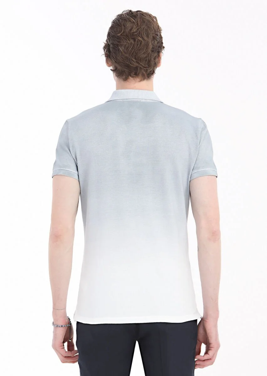 Gri Baskılı Polo Yaka %100 Pamuk T-Shirt - 5