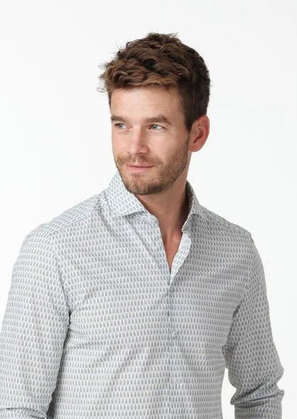 Gri Baskılı Slim Fit Dokuma Casual %100 Pamuk Gömlek - 3