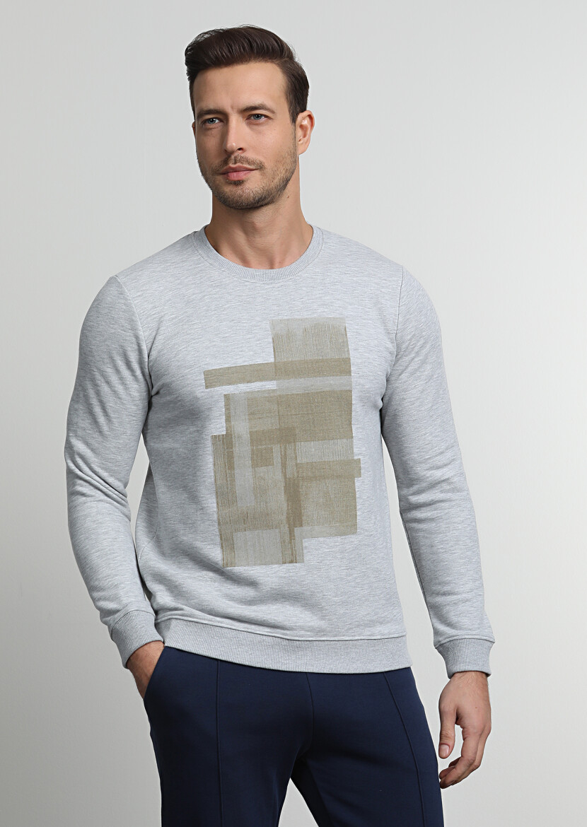 Gri Baskılı Sweatshırt - 1