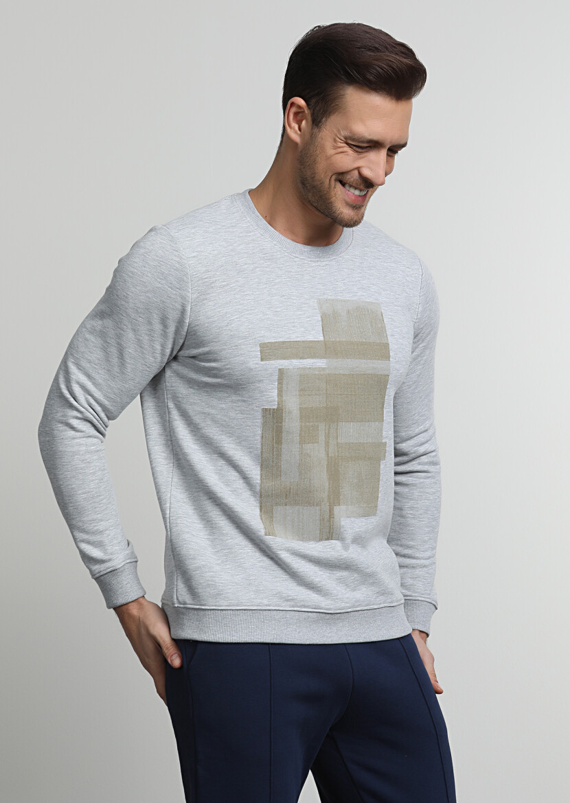 Gri Baskılı Sweatshırt - 3