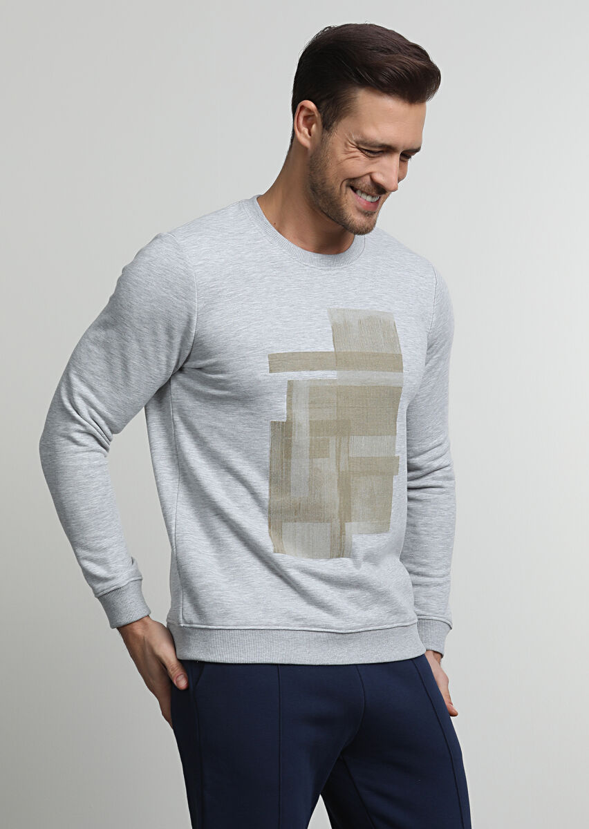 Gri Baskılı Sweatshırt - 3