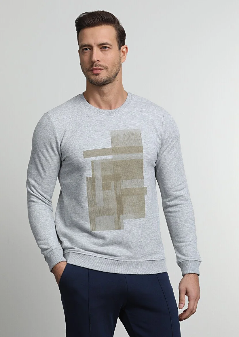 Gri Baskılı Sweatshırt - 1