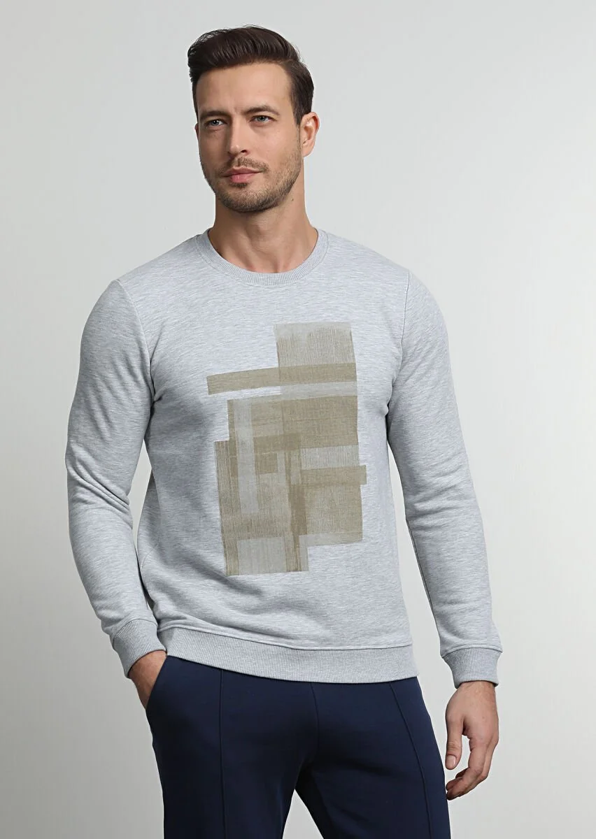 Gri Baskılı Sweatshırt - 1