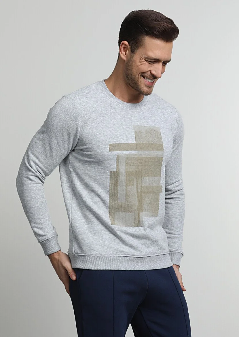 Gri Baskılı Sweatshırt - 3