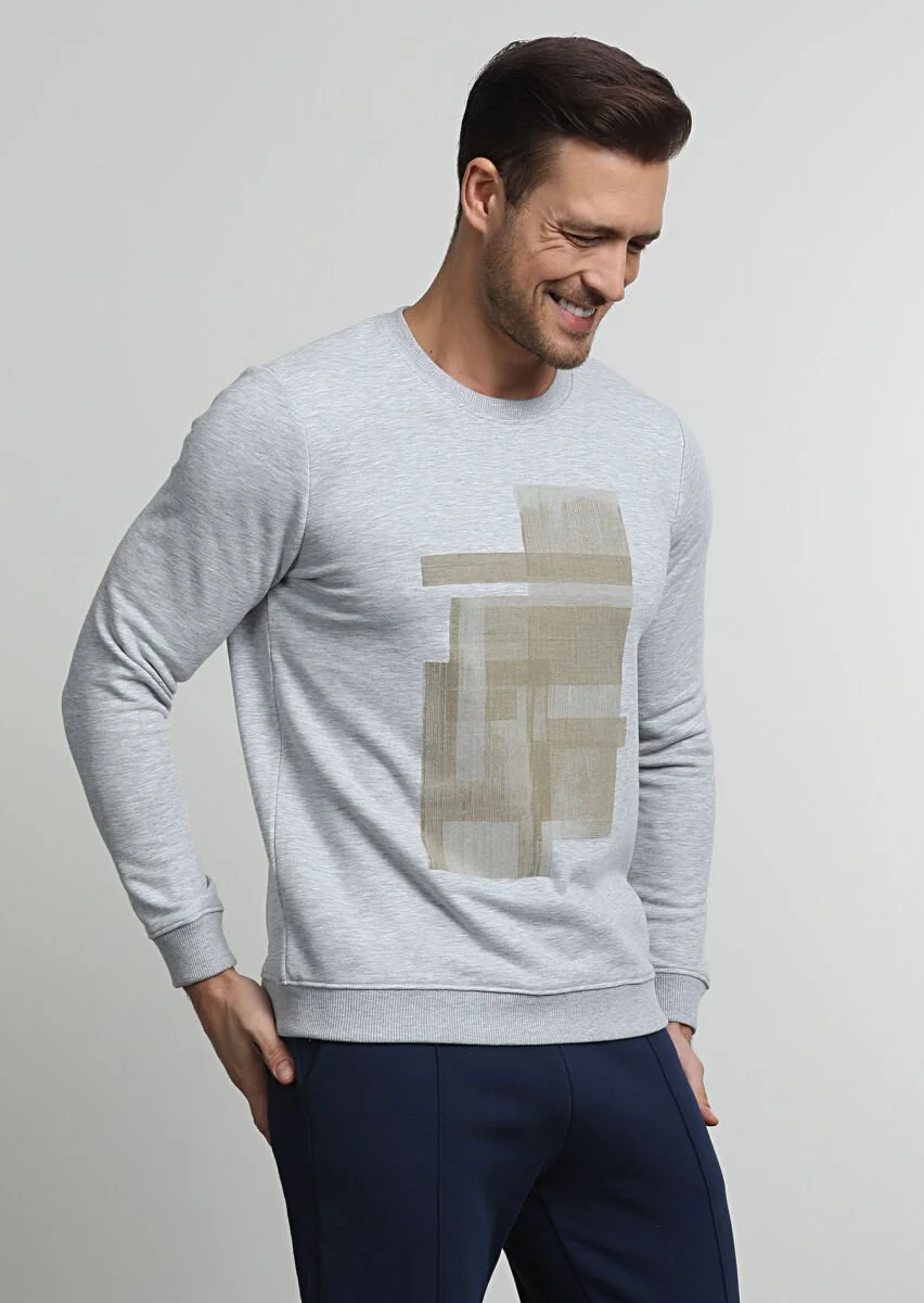 Gri Baskılı Sweatshırt - 3