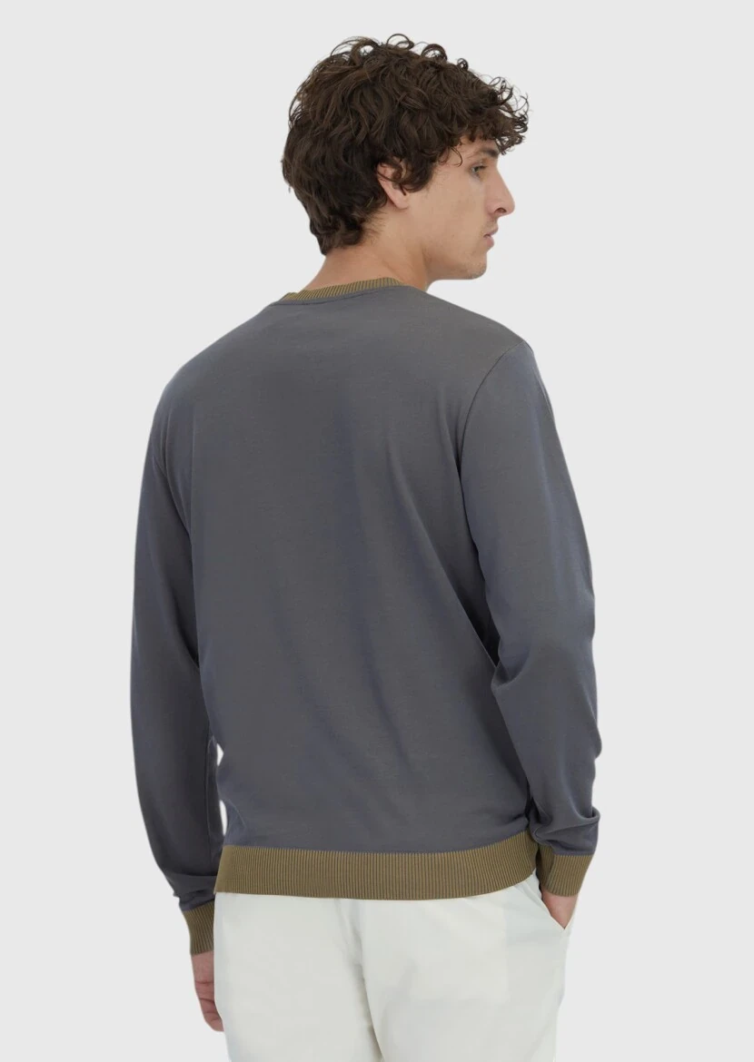 Gri Bisiklet Yaka Düz Sweatshırt - 5