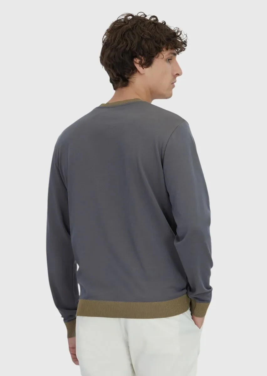 Gri Bisiklet Yaka Düz Sweatshırt - 5