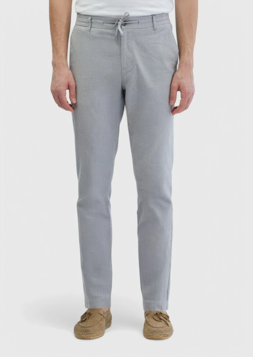 Gri Çizgili Dokuma Jogging Fit Casual Pamuk Karışımlı Pantolon 