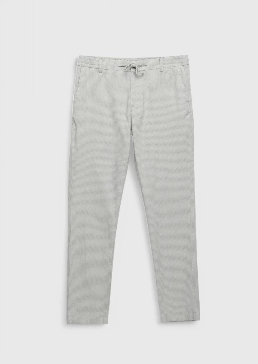 Gri Çizgili Dokuma Jogging Fit Casual Pamuk Karışımlı Pantolon - 7