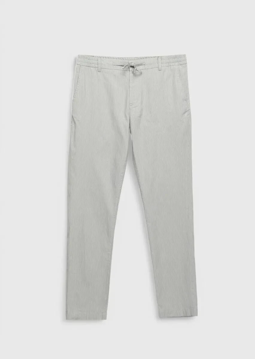 Gri Çizgili Dokuma Jogging Fit Casual Pamuk Karışımlı Pantolon - 7