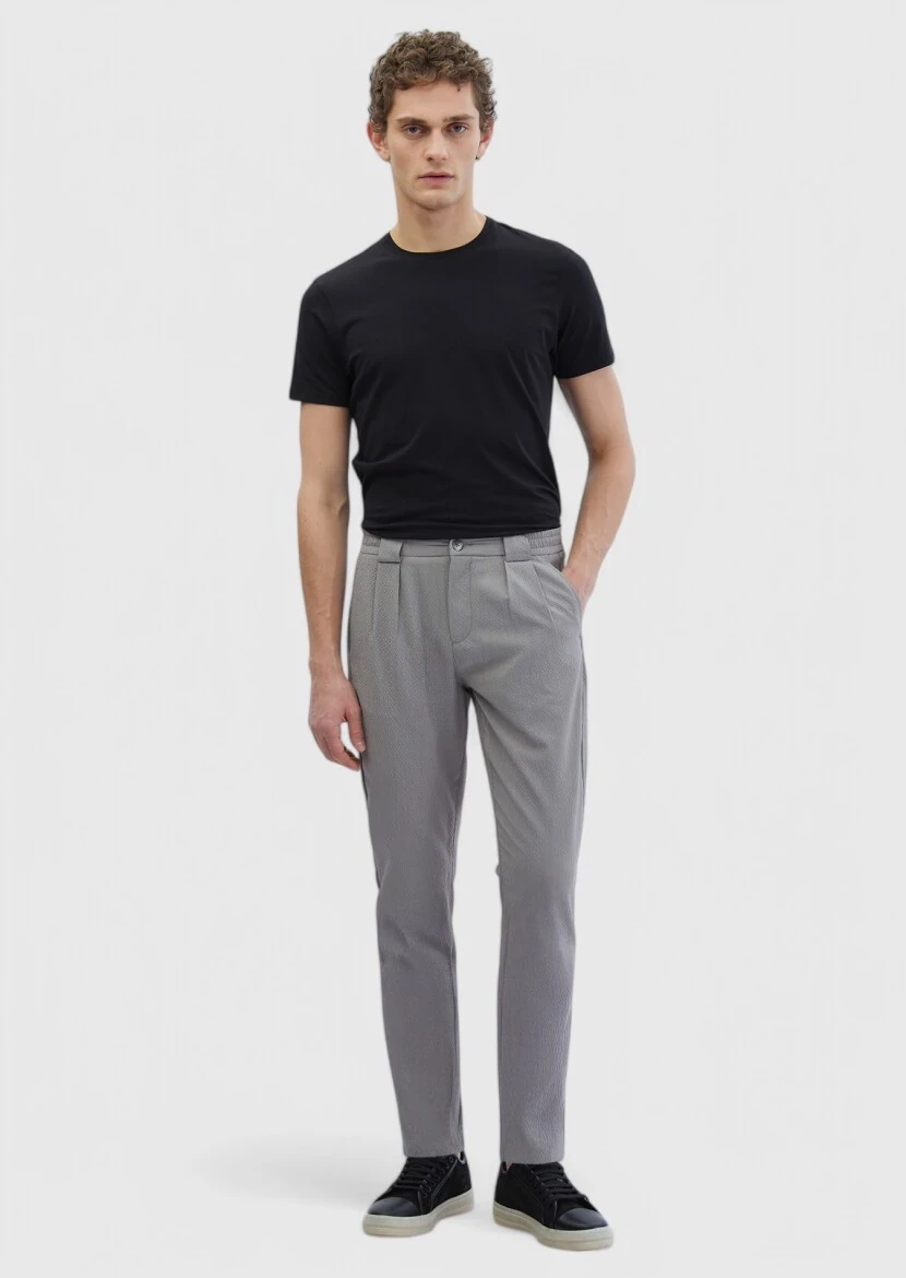 Gri Çizgili Dokuma Jogging Fit Casual Pantolon - RAMSEY