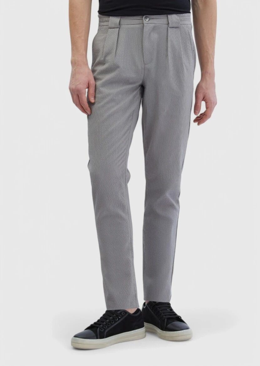 Gri Çizgili Dokuma Jogging Fit Casual Pantolon 