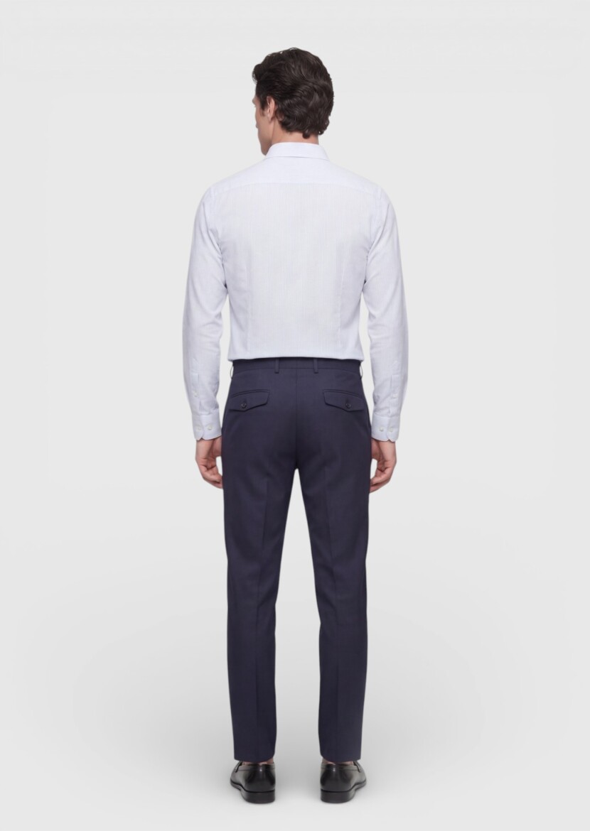 Gri Çizgili Regular Fit Dokuma Klasik İpek Karışımlı Gömlek - 4