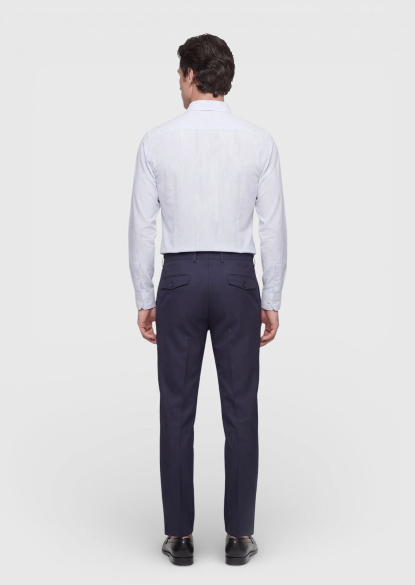 Gri Çizgili Regular Fit Dokuma Klasik İpek Karışımlı Gömlek - 4