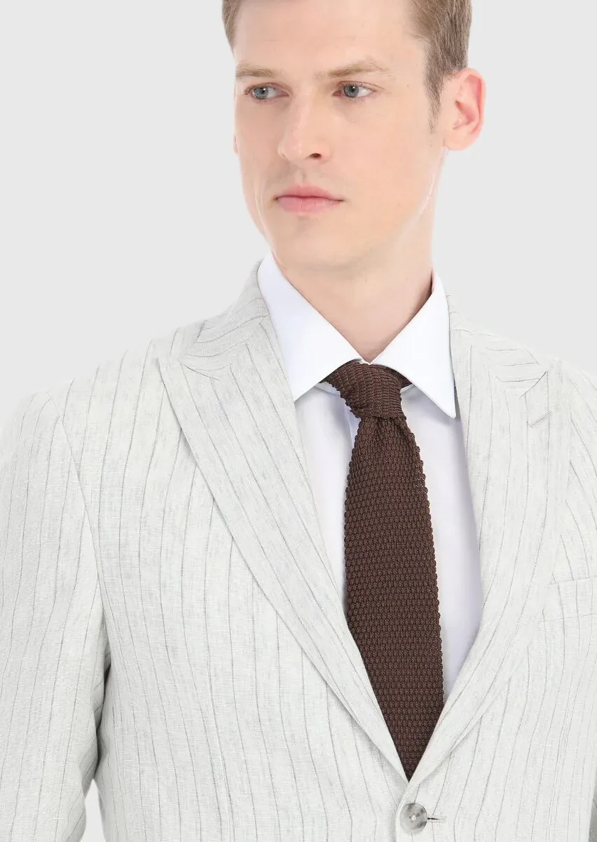 Gri Çizgili Zeroweight Slim Fit %100 Keten Takım Elbise - 3