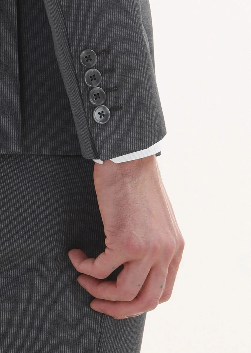 Gri Çizgili Zeroweight Slim Fit %100 Yün Takım Elbise - 4