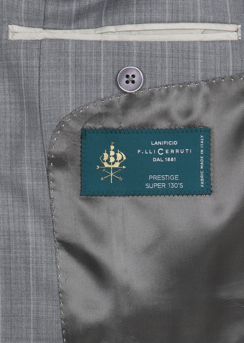 Gri Çizgili Zeroweight Slim Fit %100 Yün Takım Elbise - 11