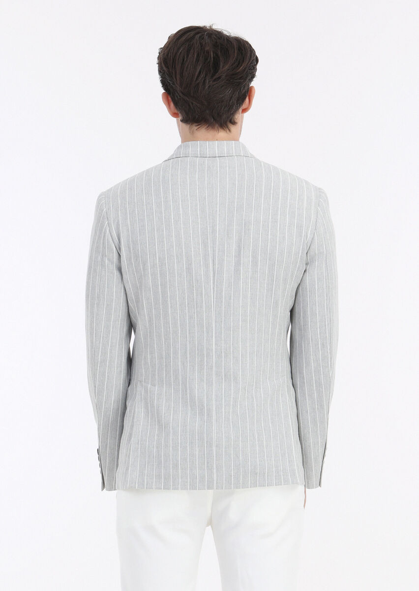Gri Çizgili Zeroweight Slim Fit Pamuk Karışımlı Ceket - 3