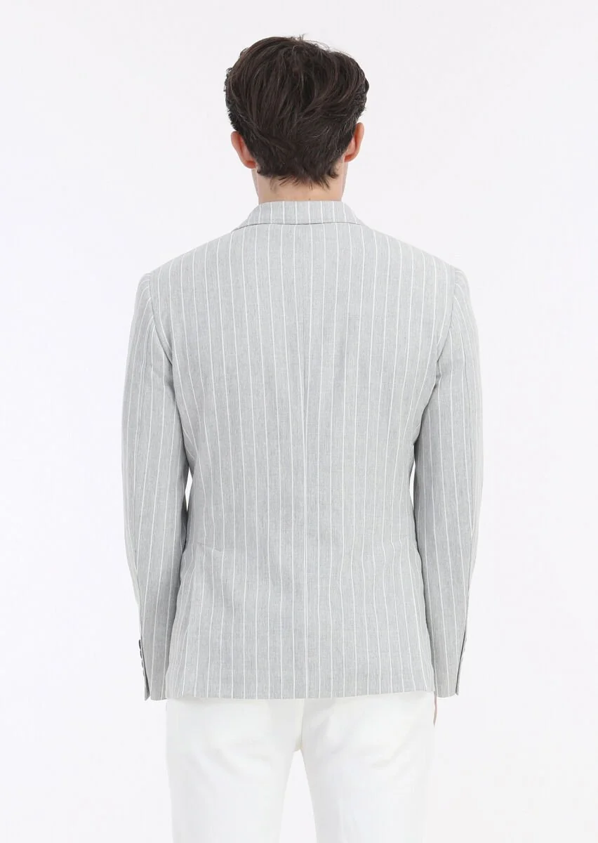Gri Çizgili Zeroweight Slim Fit Pamuk Karışımlı Ceket - 5